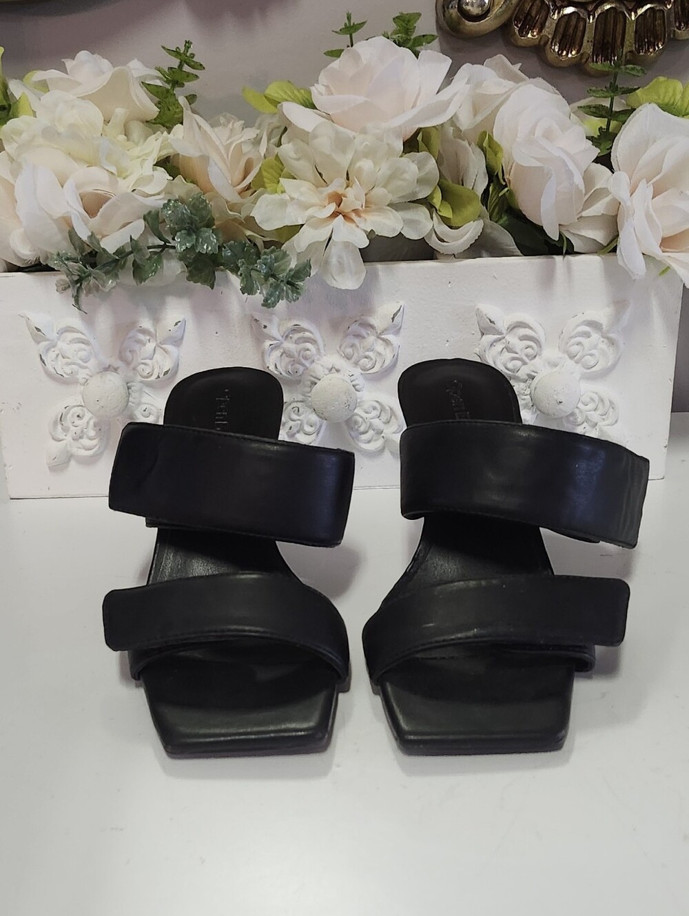 Open Edit Velcro Black Heels Size 5